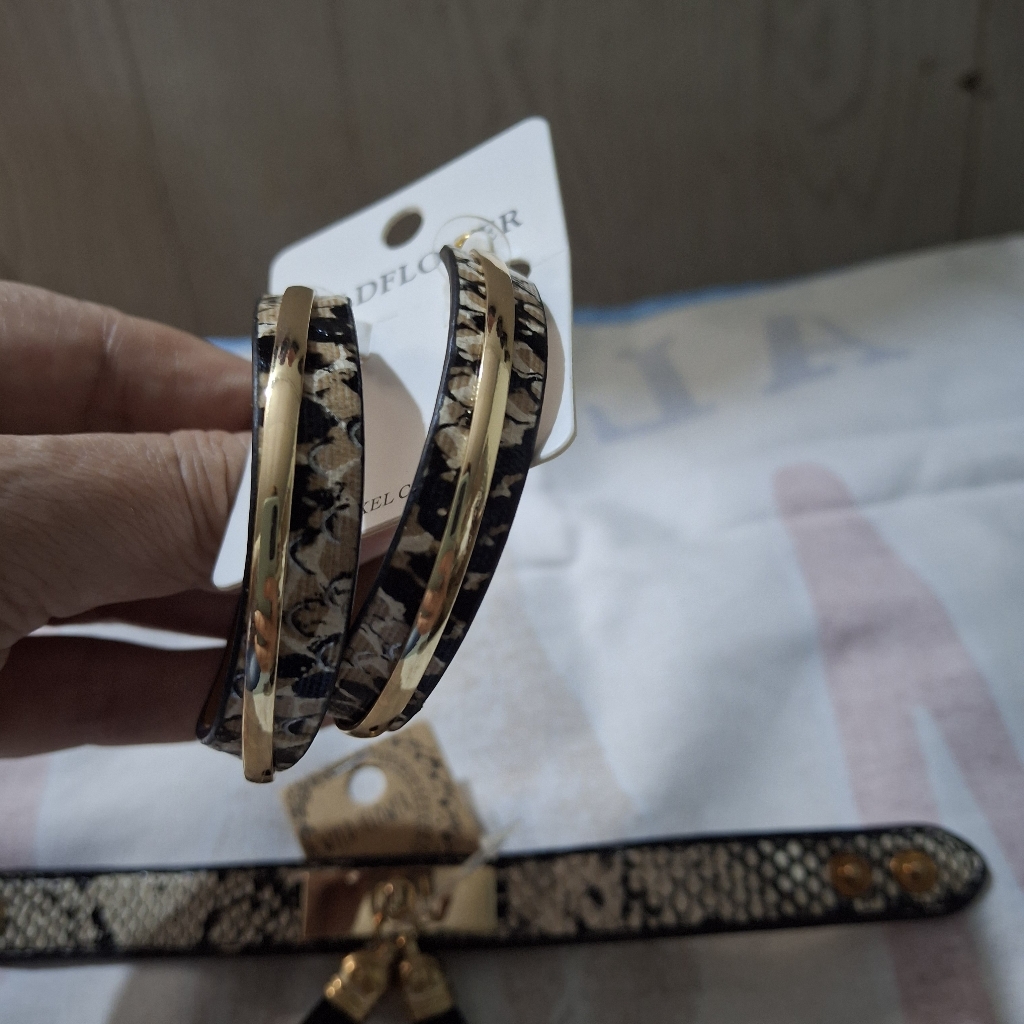 Gold And Black Snake Hoop Earrings And Bangle. Nwt!!!